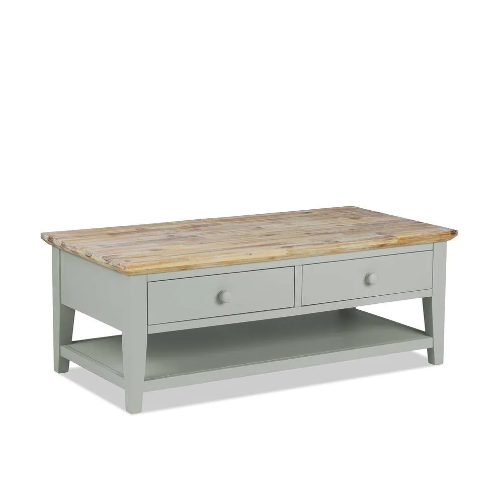 Statement Furniture Florence Coffee Table with Drawers in Light Green 1