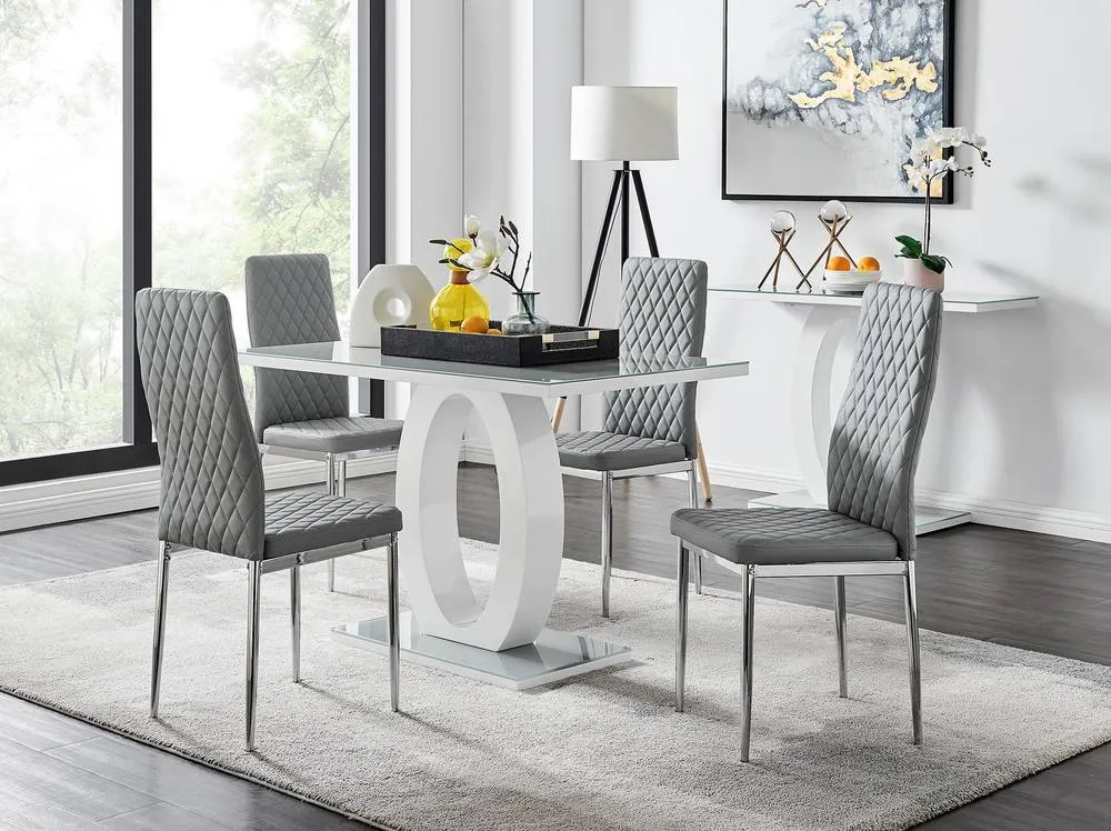 FurnitureboxUK Giovani Grey White Modern High Gloss & Glass Dining Table & 4 Milan Chairs Set 1