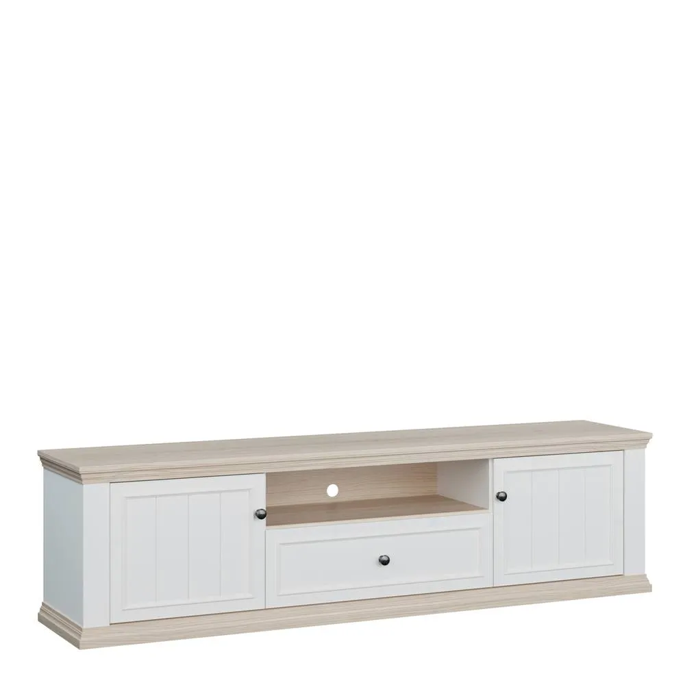 Furniture To Go Pontypool Wide TV Unit - 2 Doors, Drawer & Open Shelf in White & Oak 2