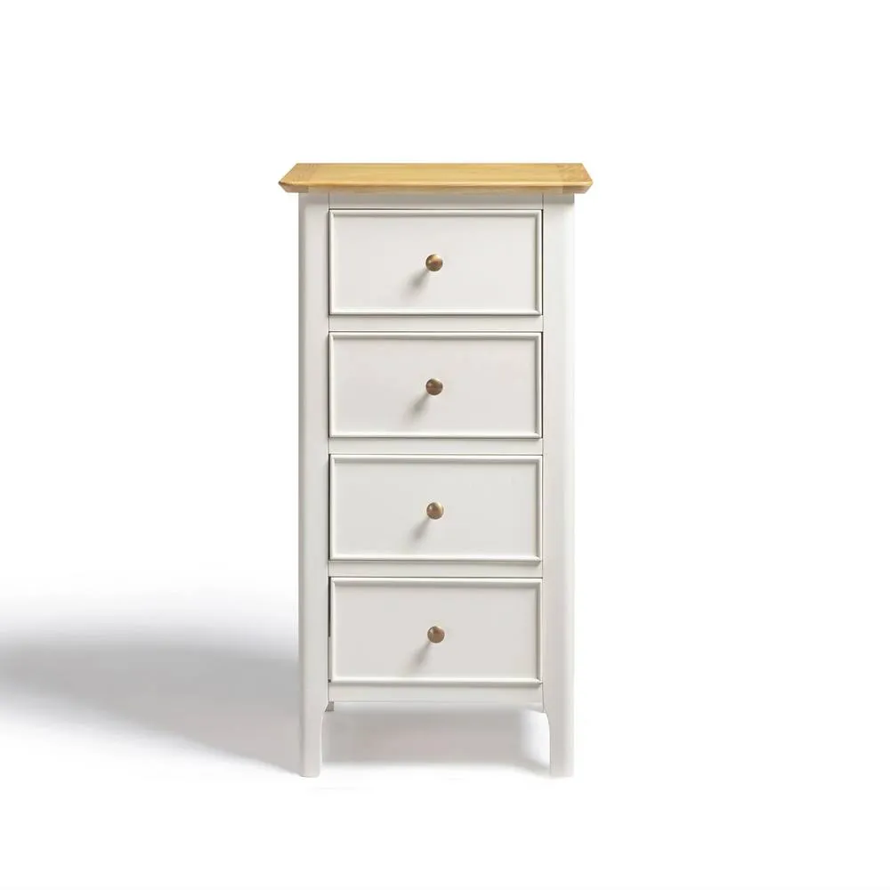 FurnitureboxUK Belle 4 Drawer Tall & Slim Solid Oak & Cream Small Chest of Drawers 3