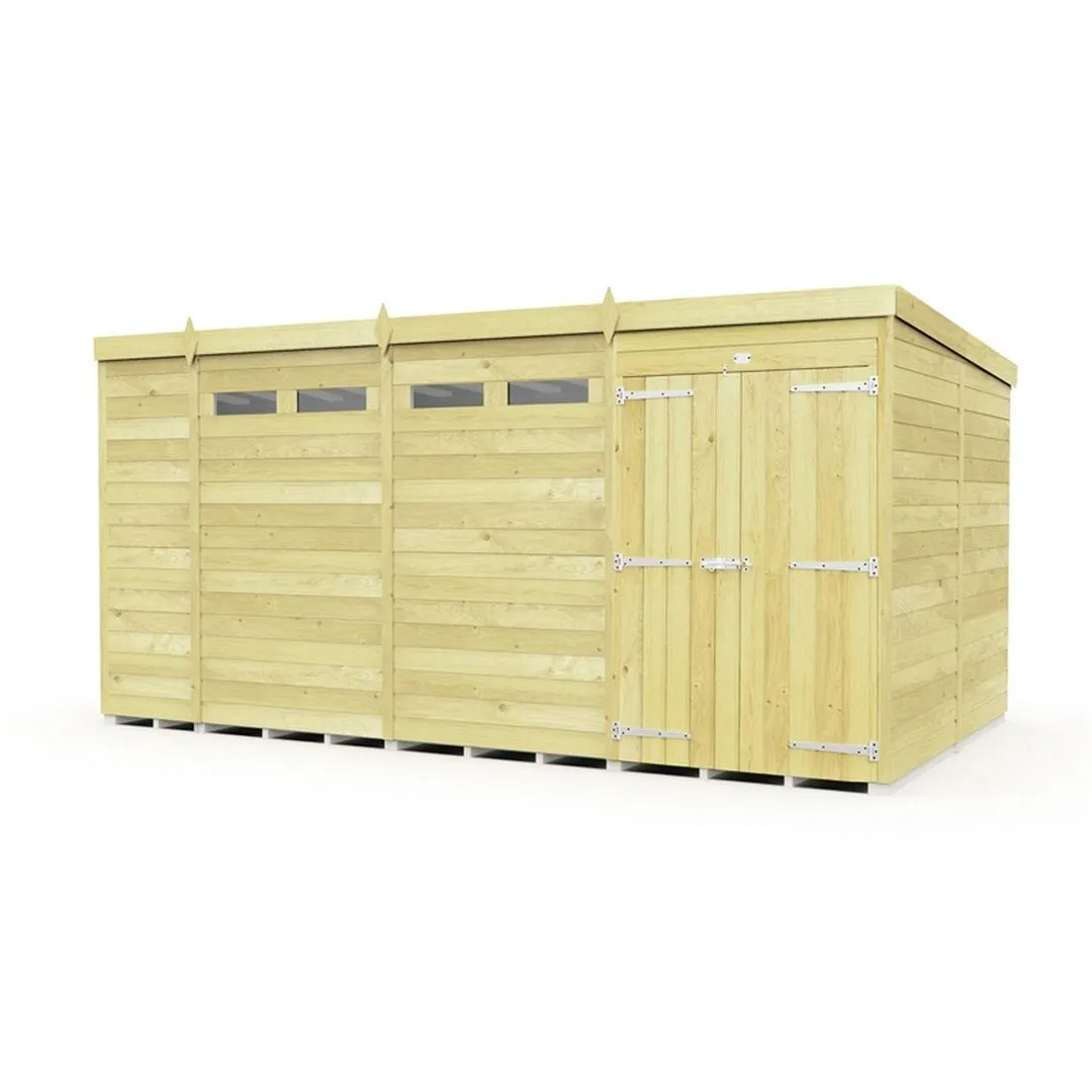 Buttercup Farm 15 x 8 Feet Pent Security Shed - Double Door - L231 x W454 x H201 cm in Brown