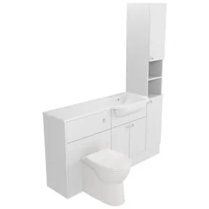 Deccado Benham Bright White Right Hand 1500mm Fitted Tower, Vanity & Toilet Pan Unit Combination with Right Hand Basin 2