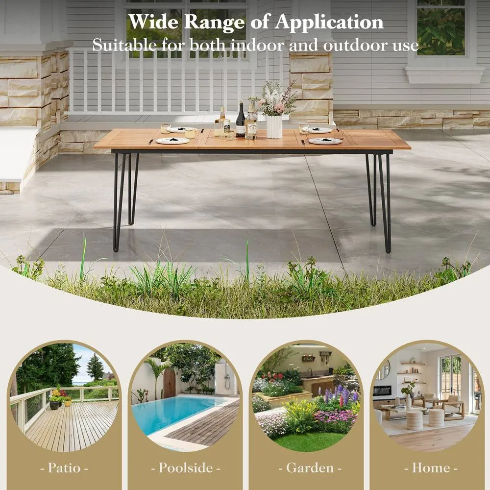 Costway 220 x 95cm Patio Dining Table Indoor & Outdoor Dining Table in Natural 4