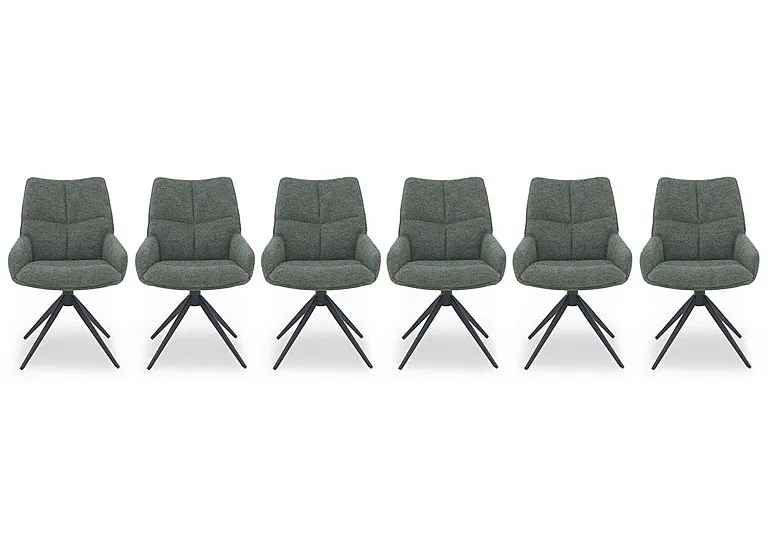 Kiara Set of 6 Fabric Swivel Dining Chairs - Forest