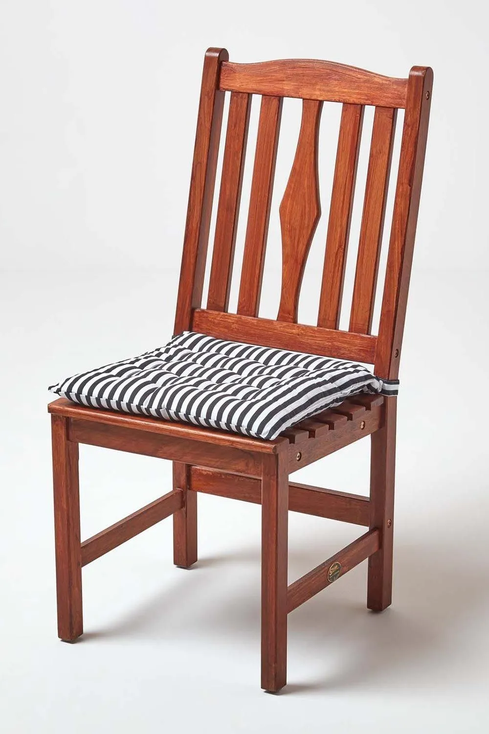 Homescapes Black & White Stripe Seat Pad with Straps 100% Cotton 6