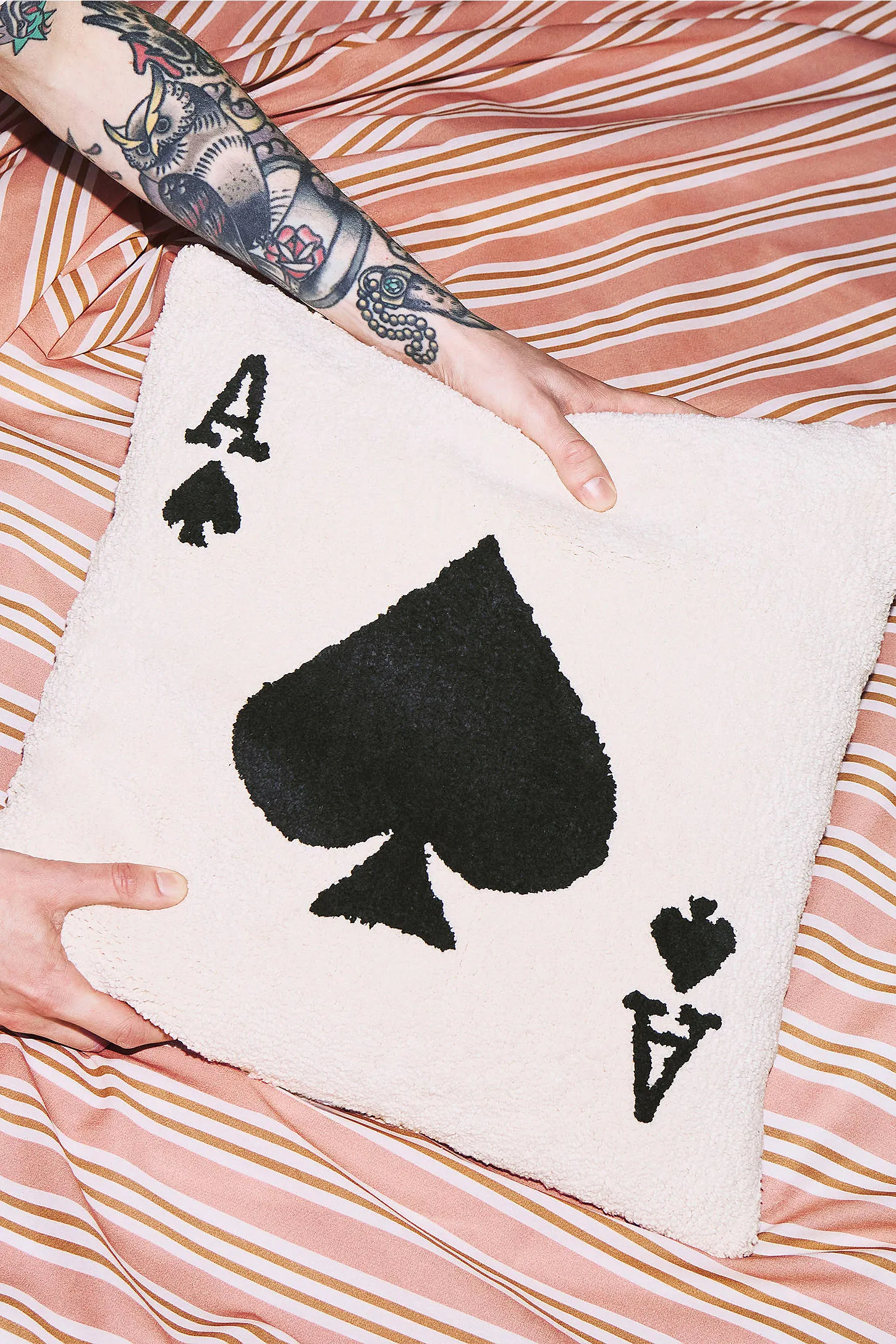 Ace Of Spades Tuft Cushion - Black/White