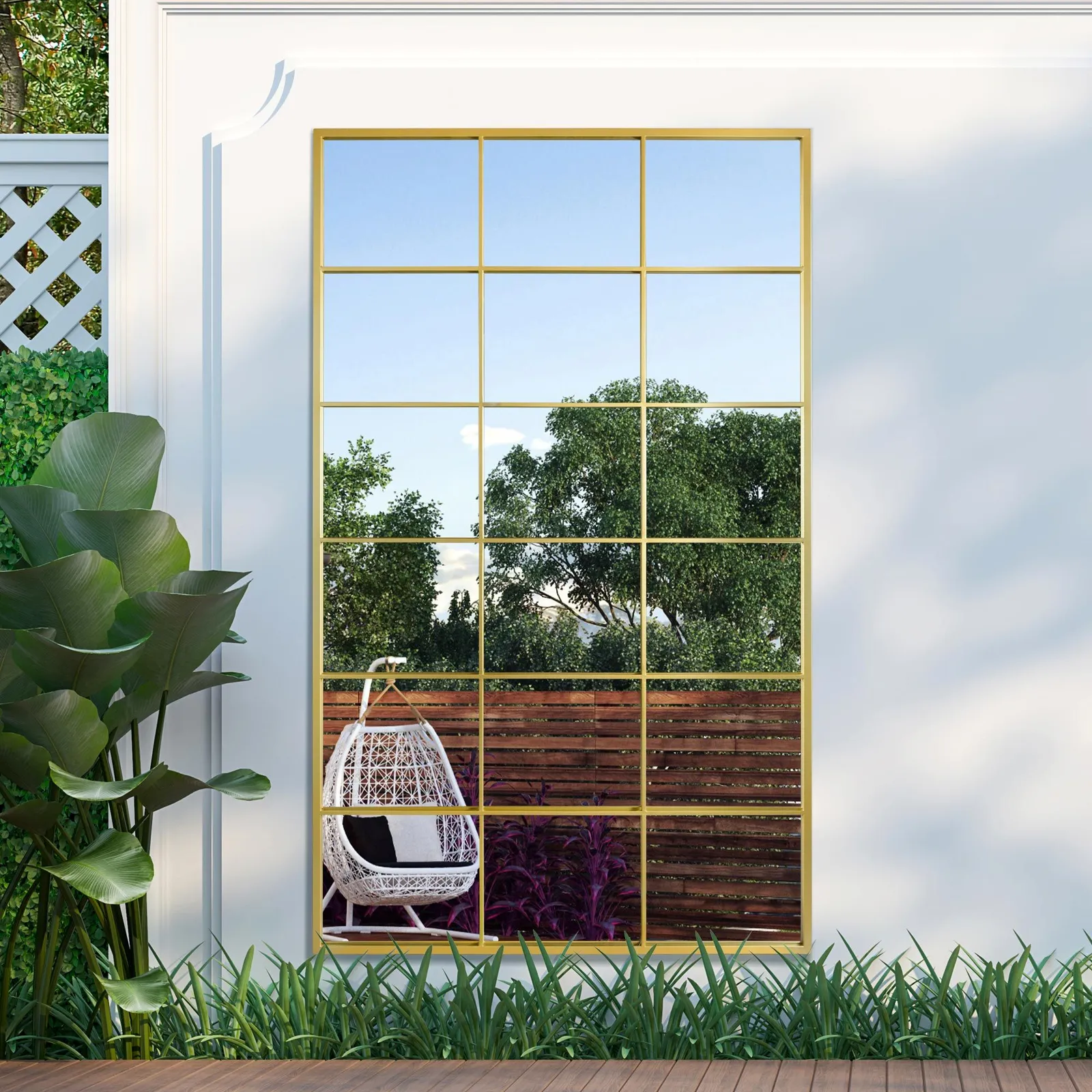 MirrorOutlet Gold Modern Window Garden Wall Mirror 79" X 47" (200CM X 120CM) 2