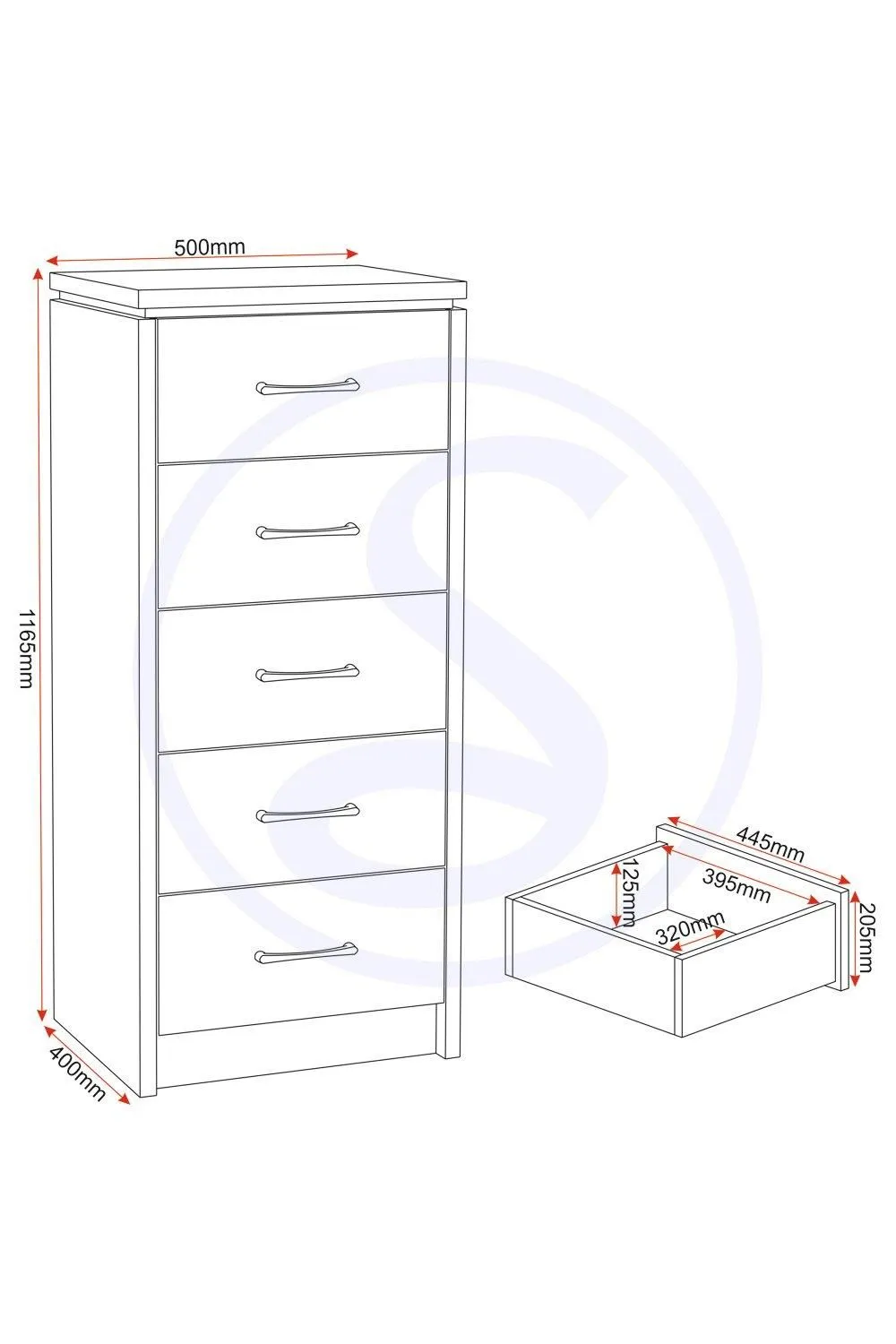Seconique Charles 5 Drawer Narrow Chest in Light Brown 5