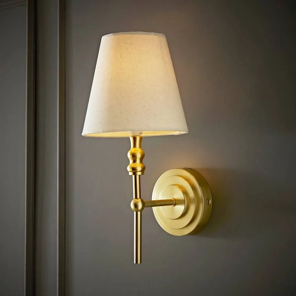 ValueLights Maggie Candlestick Wall Light with Linen Tapered Lamp Shade with Bulb in Gold 2