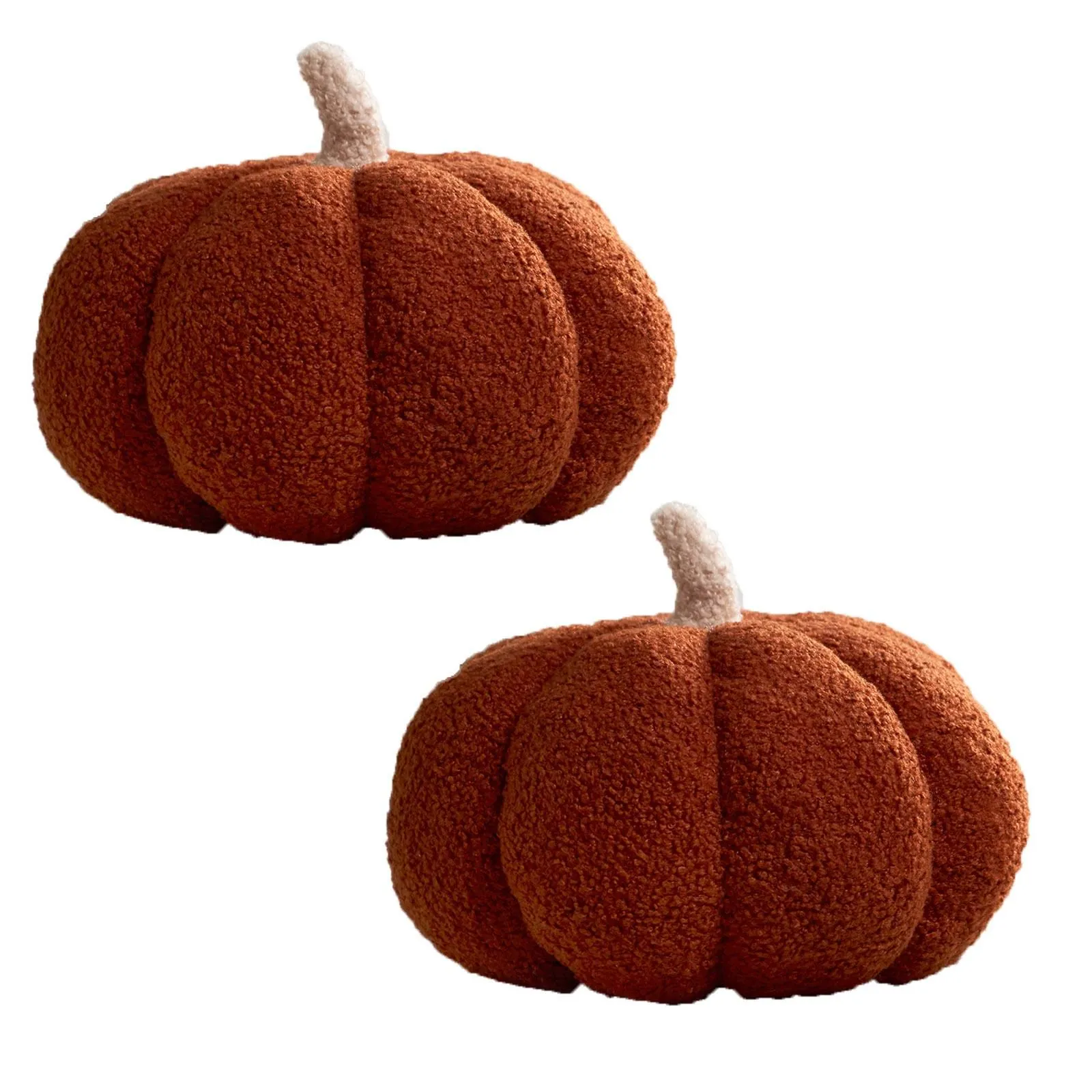 OHS Pumpkin Sofa Cushion Soft Fleece Filled 2 Pack Autumn Plush Home Decor Plump in Burnt Orange