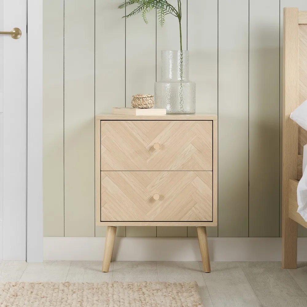 Herringford - 2 Drawer Bedside Table - Oak – Wooden – Happy Beds 1