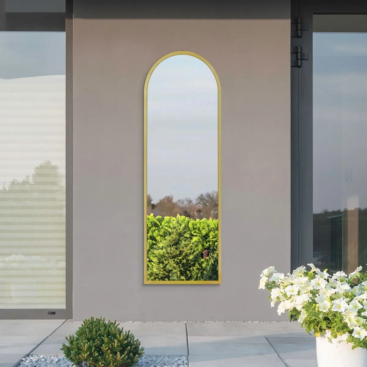 MirrorOutlet Gold Metal Framed Arched Garden Wall Mirror 63" X 21" (160CM X 53CM) 6