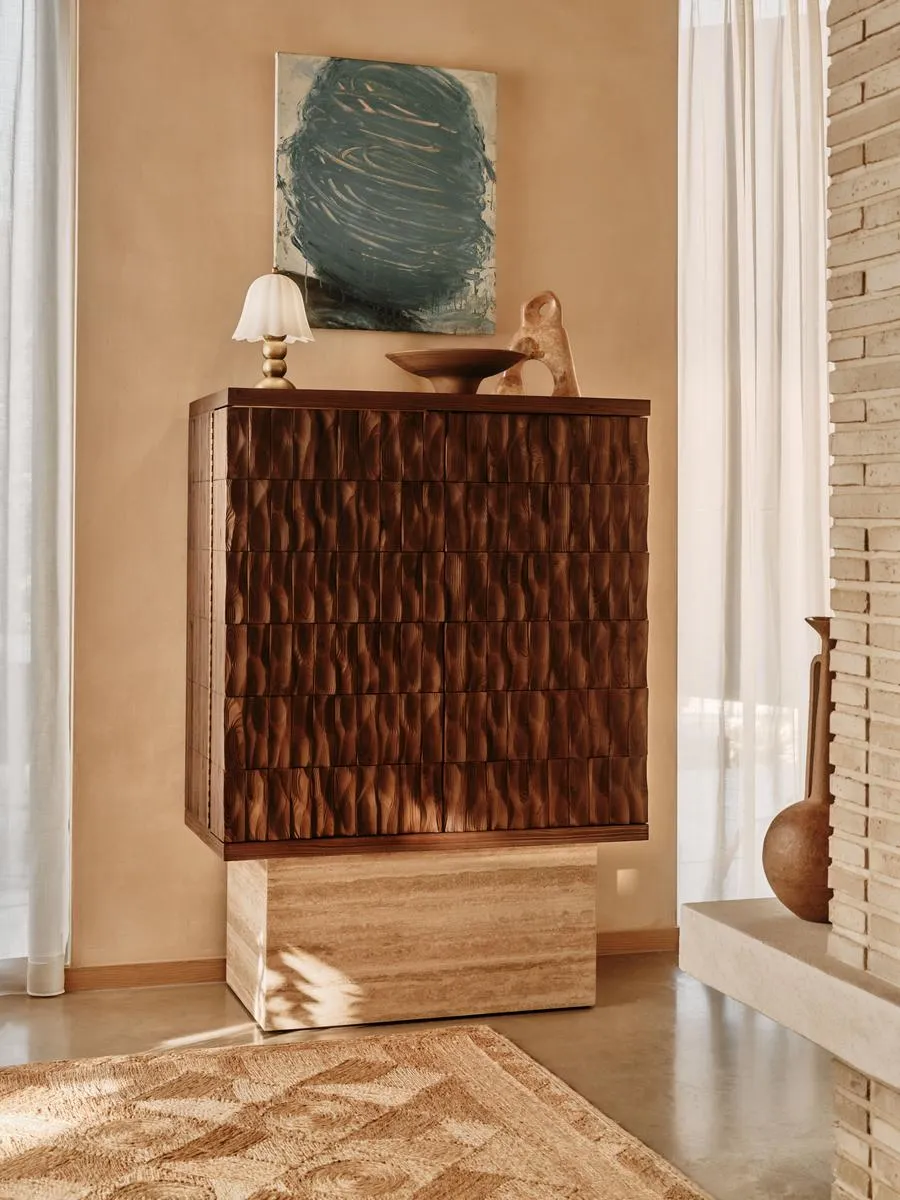 Alani Bar Cabinet, Travertine
