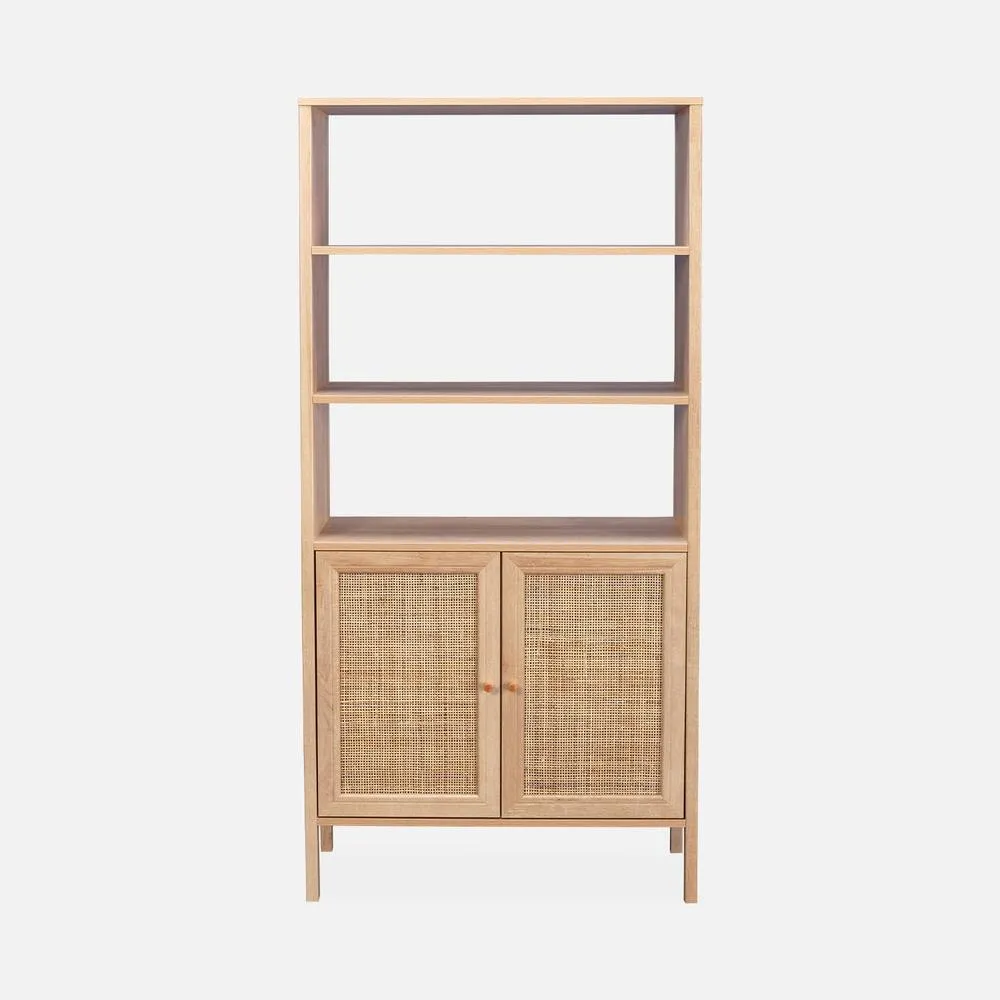 sweeek Wood & Cane Effect Bookshelf 4 Levels in Light Brown 2