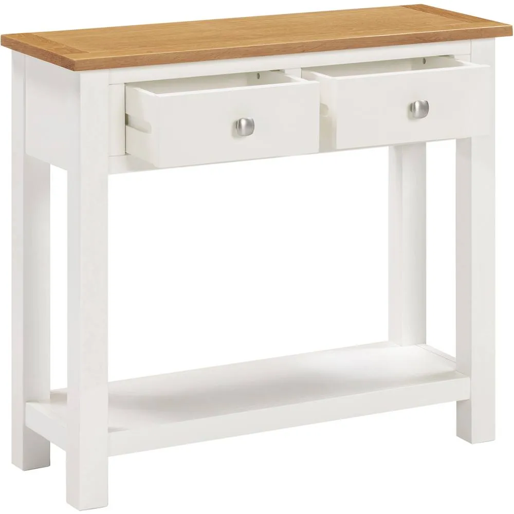 Seconique Cambridge 2 Drawer Console Table - Linen/Oak (Part assembled) in White 4