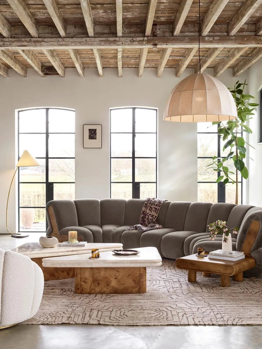 Noelle Modular Curved Sofa, Six Seater, Velvet Taupe