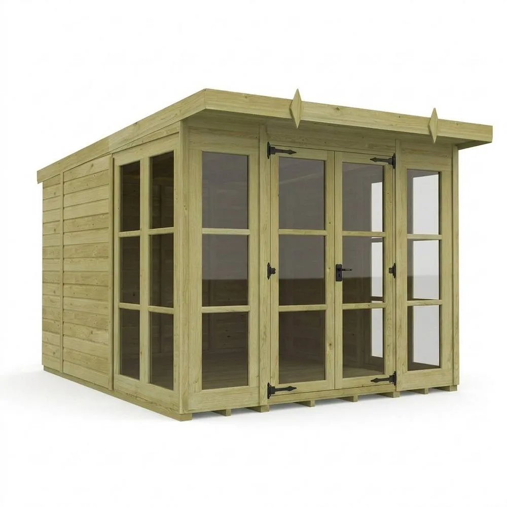 Buttercup Farm 8ft x 10ft Georgian Pent Summer House - Pressure Treated Timber in Brown
