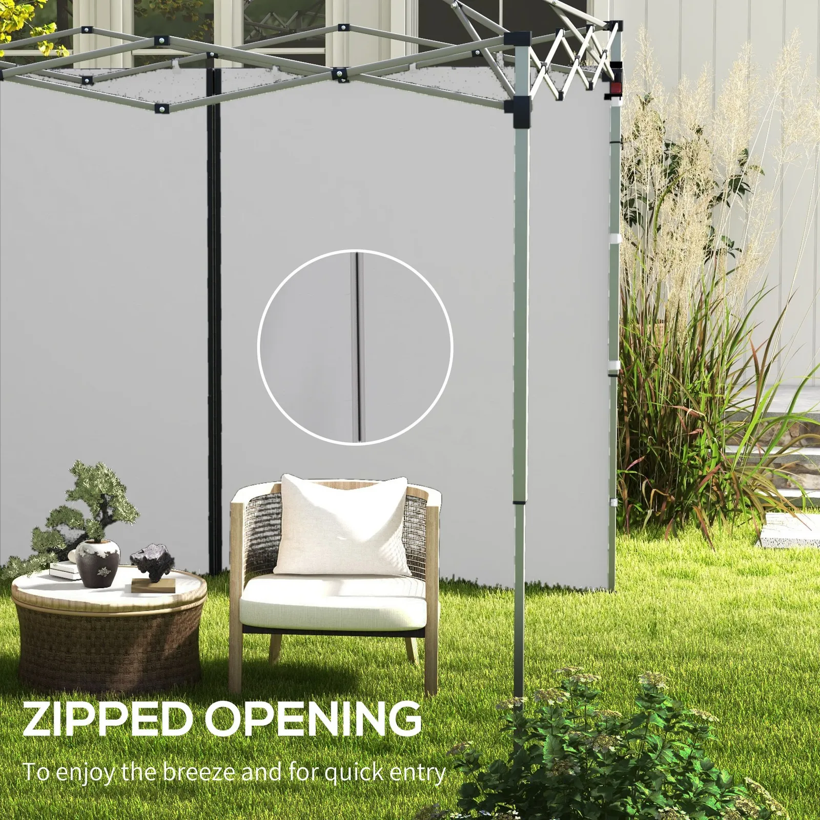OUTSUNNY 3x3(m) or 3x6m Pop Up Gazebo Side Panels with Zipped Doors in Light Grey 6