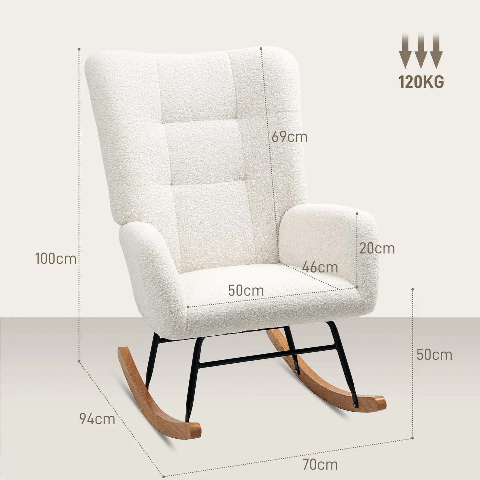 HOMCOM Rocking Chair, Modern Armchair with Backrest for Bedroom in Cream 3