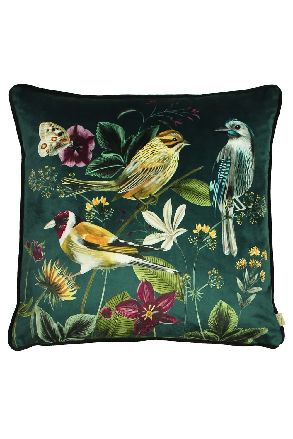 Evans Lichfield Midnight Garden Birds Printed Cushion in Green