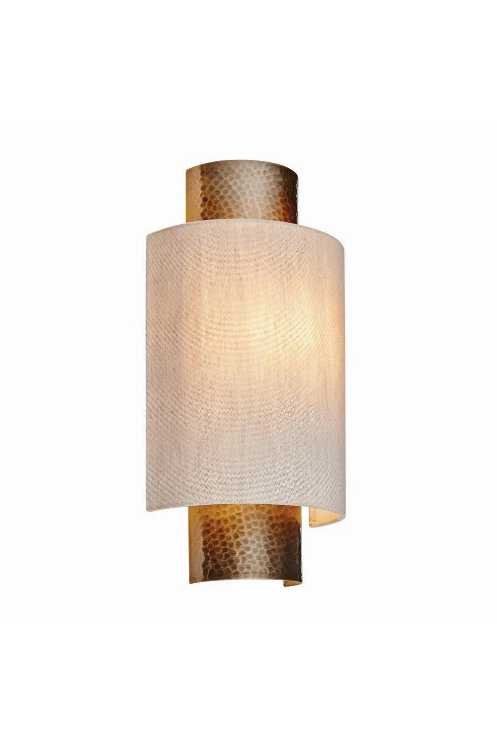 Netlighting Indara 1 Light Wall Aged Hammered Bronze Natural Linen Fabric E14 in Beige
