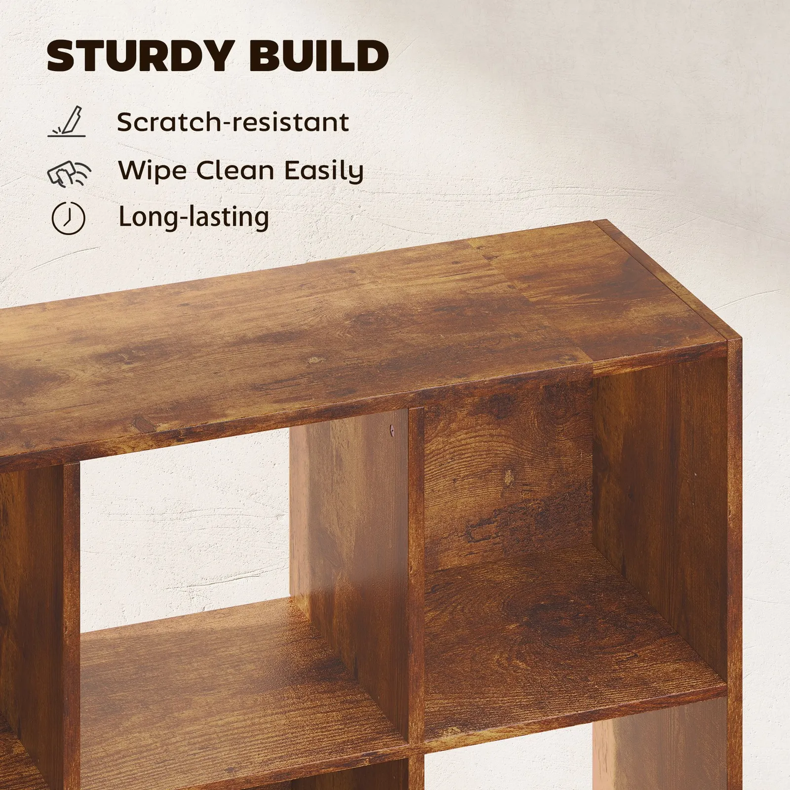 HOMCOM 3-tier Storage Cupboard Bookcase with 9 Cubes, Rustic Brown 6