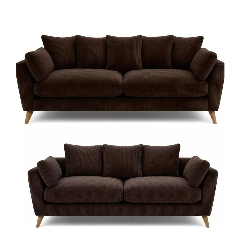 Bliss Furniture Harlow Jumbo Cord 3+2 Seater Sofa Set, Modern Tailored Design in Brown