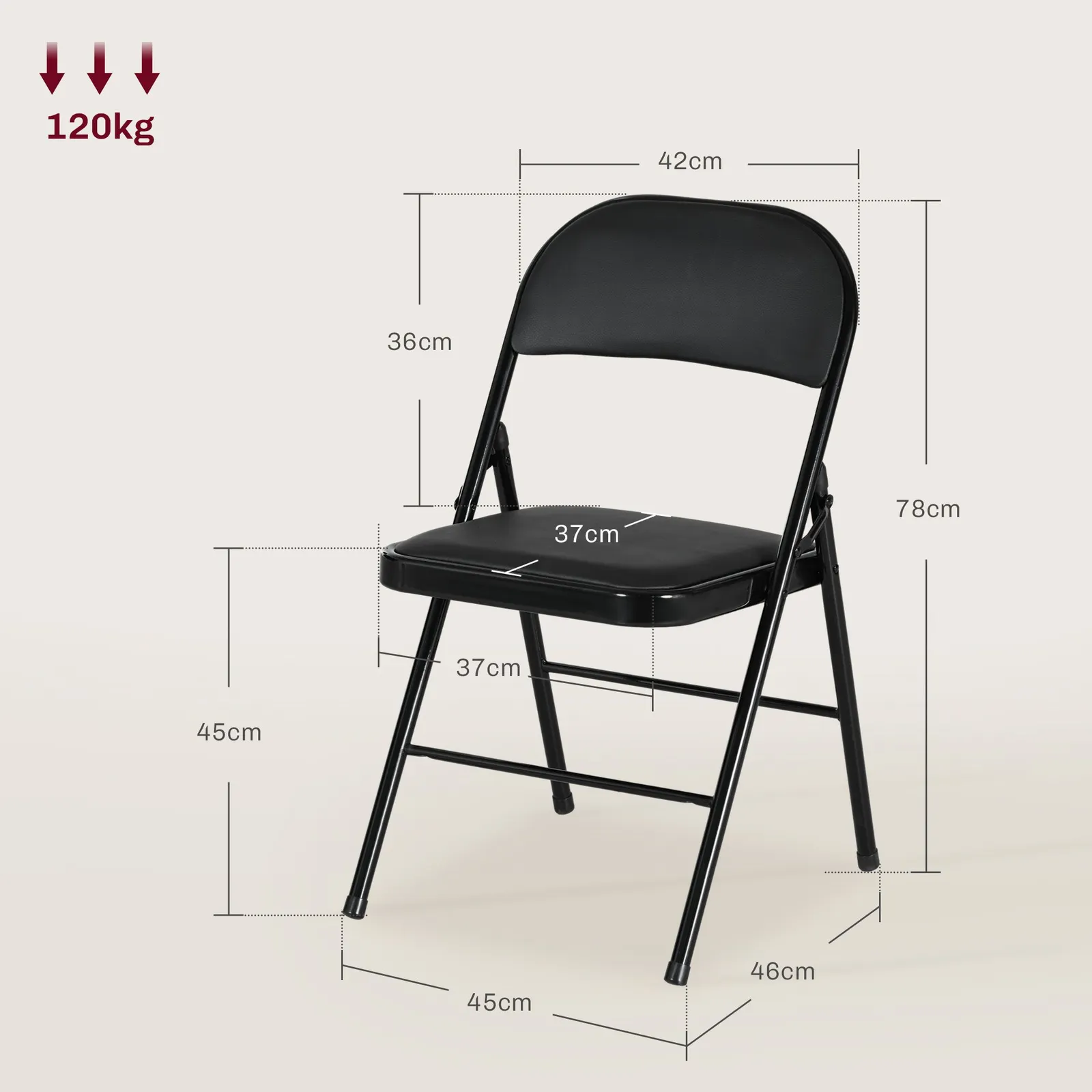 HOMCOM 2 Pack Padded Folding Chairs with Cushioned Seat & Metal Frame in Black 3