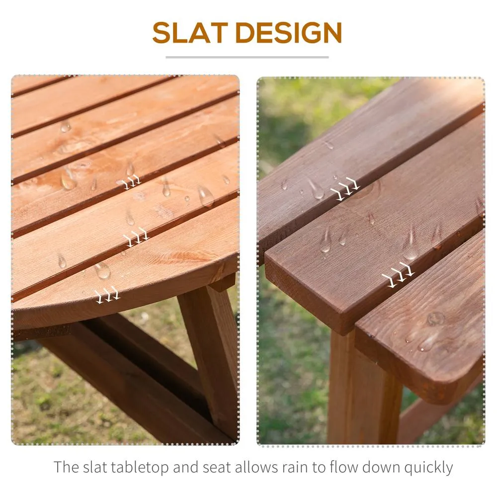 OUTSUNNY 8 Seat Outdoor Wooden Picnic Table with Bench, Parasol Hole, Brown 6