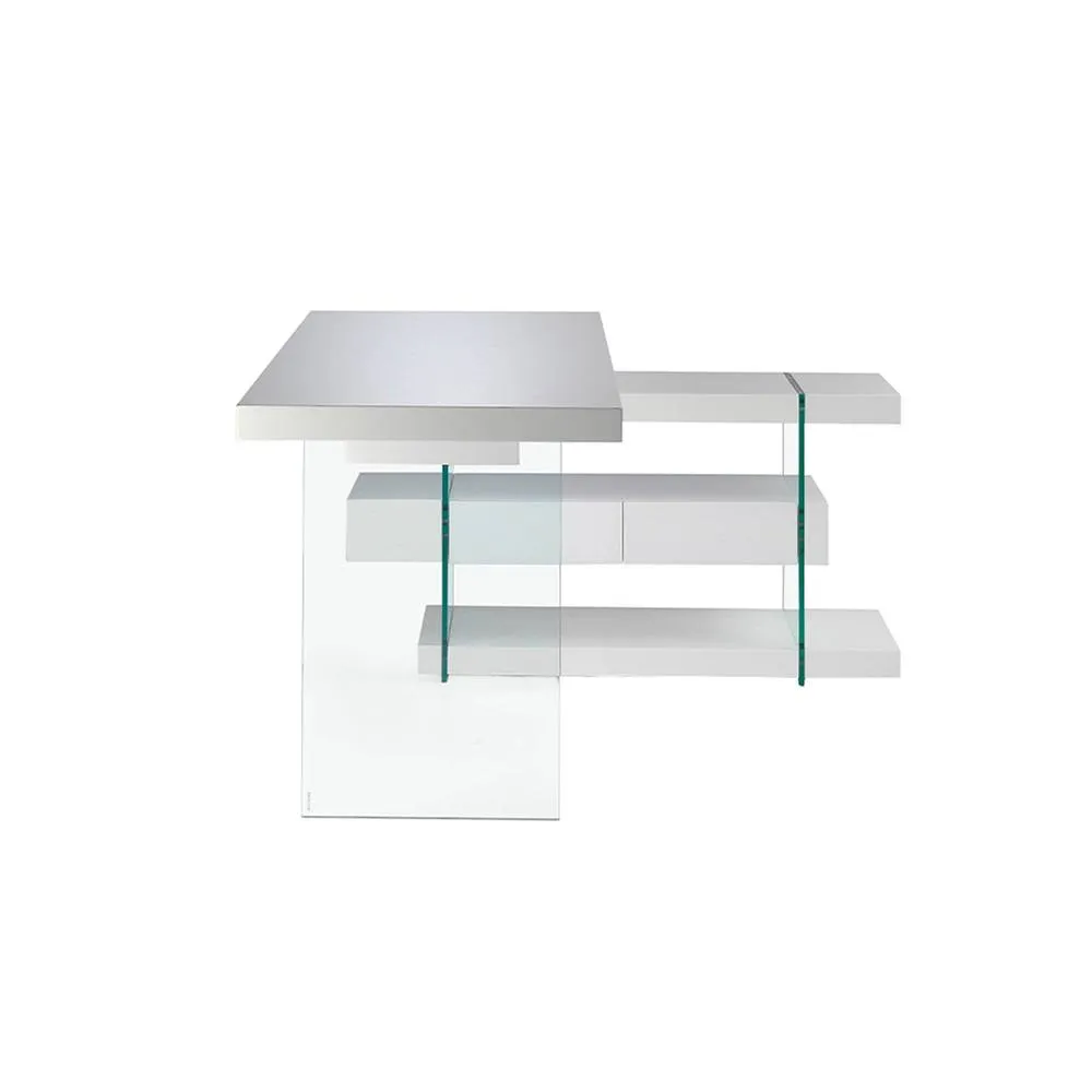Angel Cerda White MDF Desk with Tempered Glass Legs & 2 Drawers 2