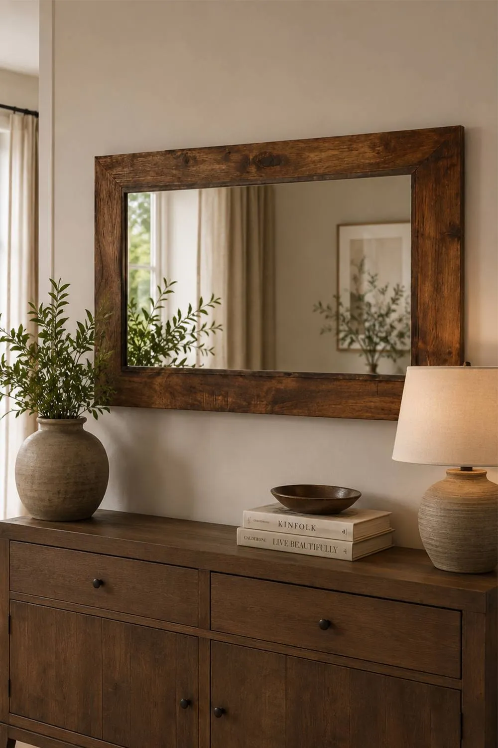 IH Design Southborough Deep Walnut Dark Mango Wood Frame Mirror in Natural