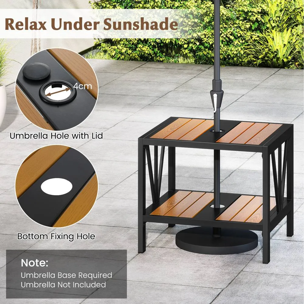 Costway 2-Tier Metal Small Patio Coffee Table Garden Side Table 52 x 46 x 45cm in Brown 5