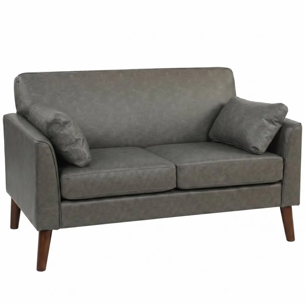 HOMCOM 2 Seater Sofa, 132 cm Modern Small Sofa with Solid Wood Legs, Grey 2