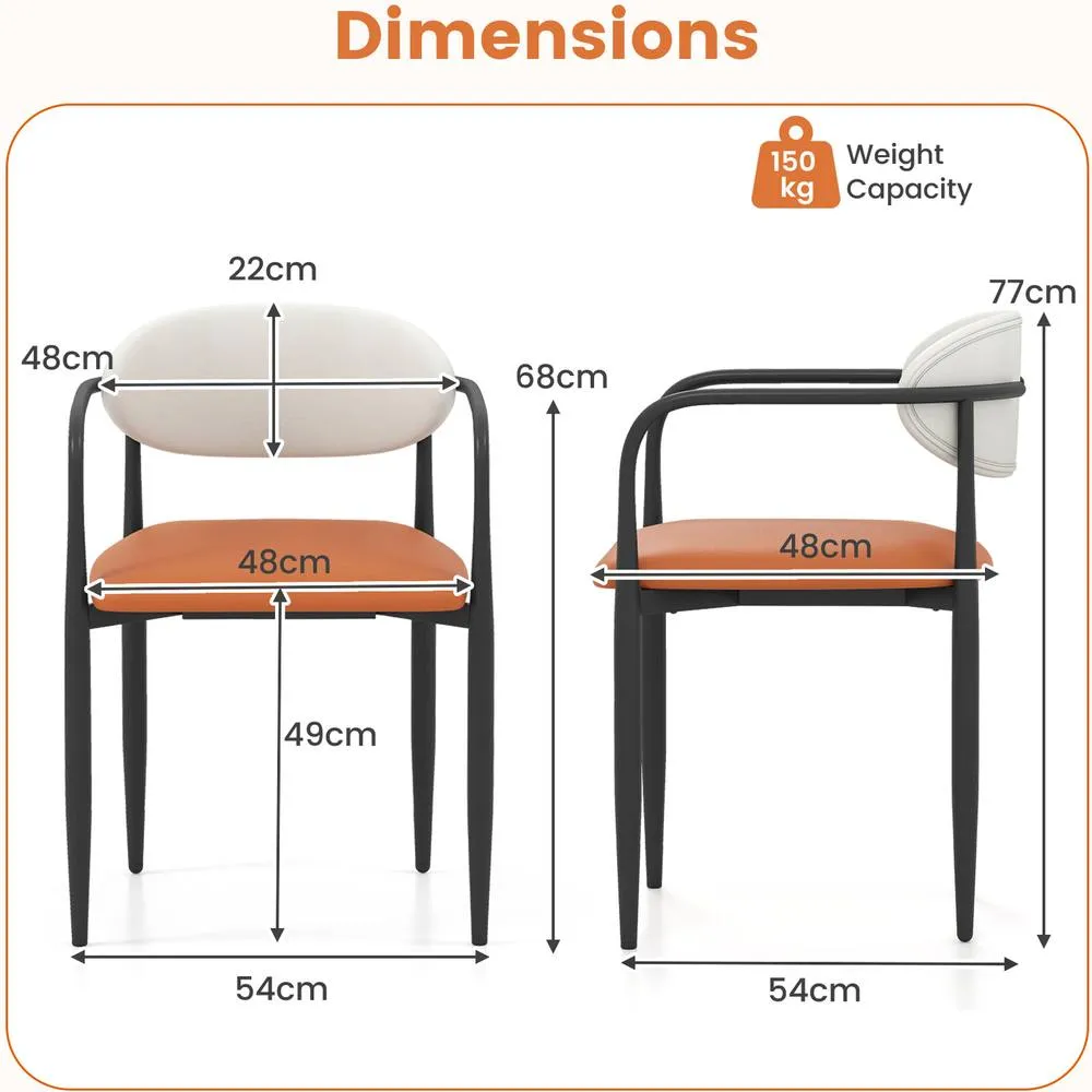 Costway Modern Dining Chairs Set of 2 Faux Leather Upholstered Kitchen Chairs in Orange 3