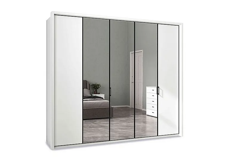 Dallas 257cm 5 Door Hinged Wardrobe with 3 Mirrors Doors