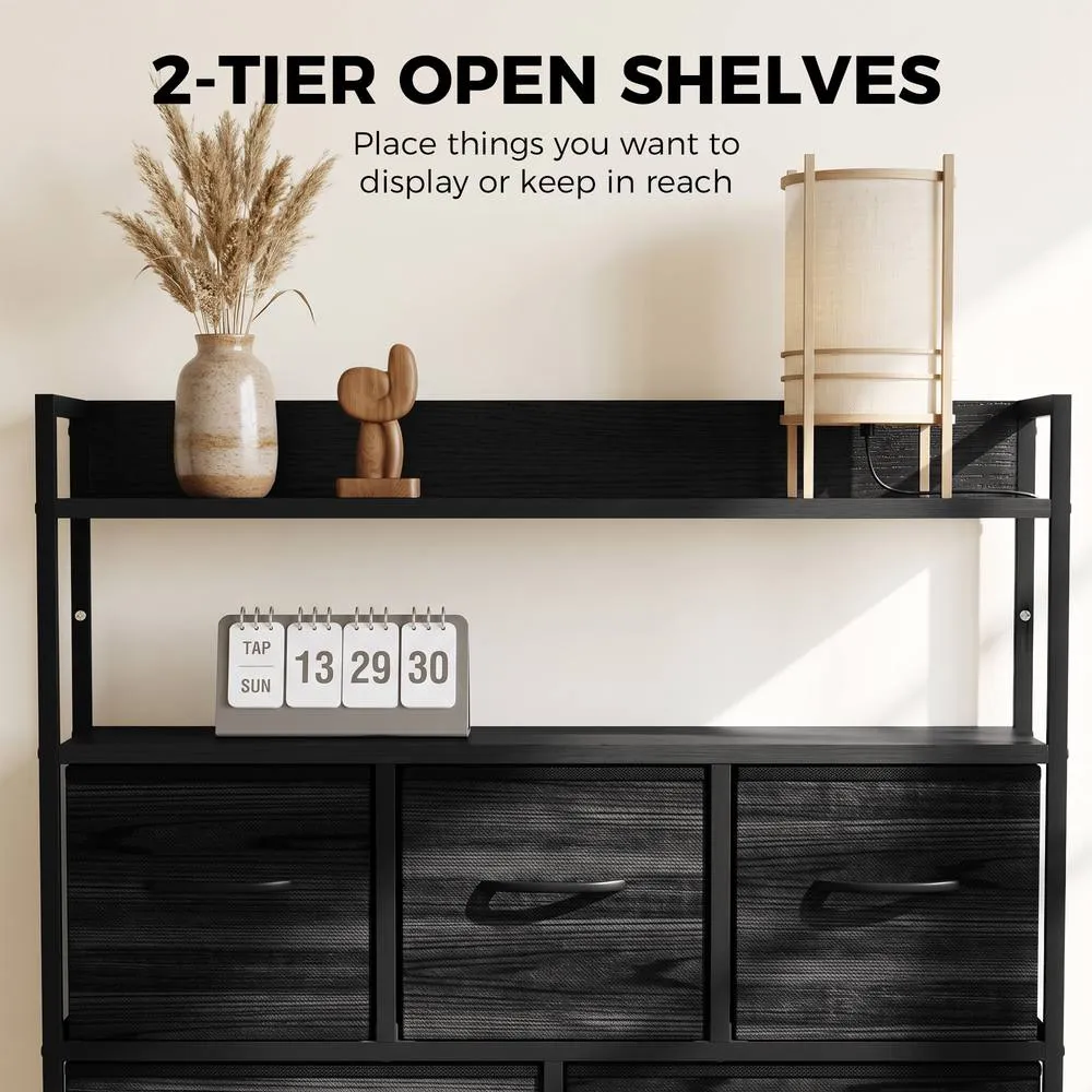 HOMCOM Chest of Drawers, Bedroom Fabric Dresser, Black Wood-Effect 5