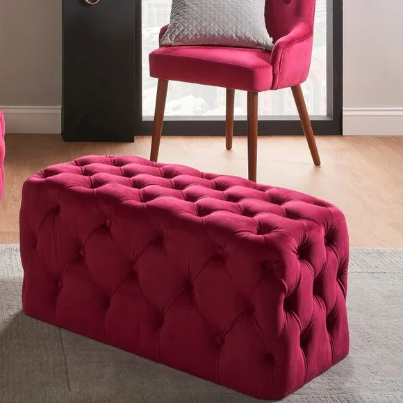 Return - Seraphina Velvet Buttoned Footstool, Raspberry Pink