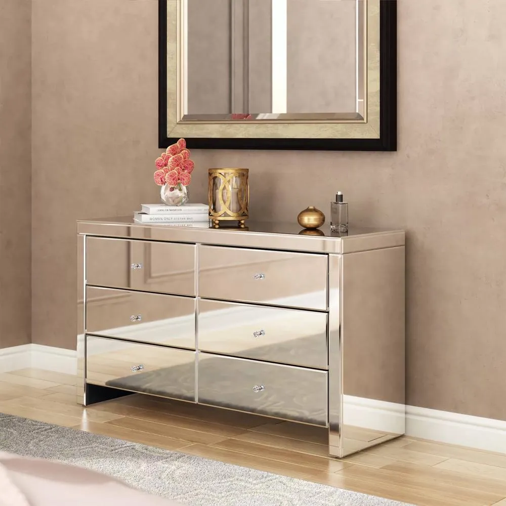 Comfy Living Ltd Mirrored 6 Drawer Chest Of Drawers in Silver 4