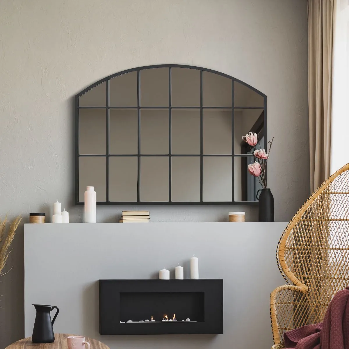 MirrorOutlet Black Framed Arched Wall Over Mantle Mirror 35" X 26" (90CM X 65CM) 6
