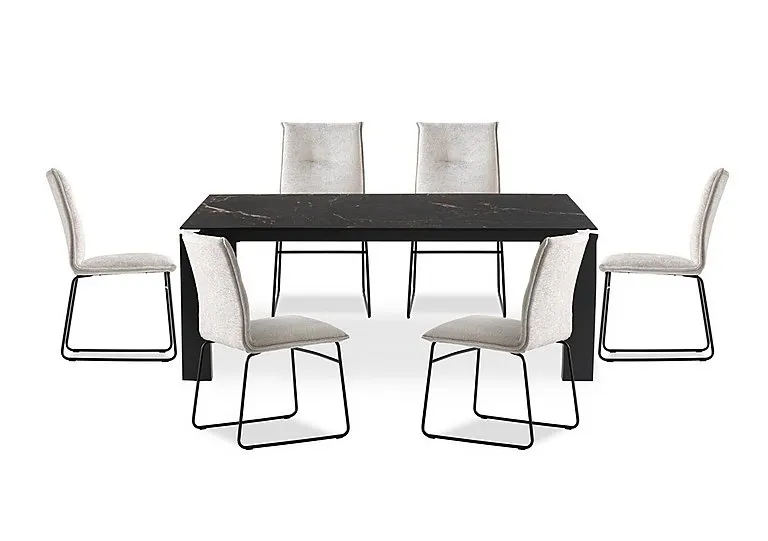 Viola 220cm Extra Large Extending Dining Table with Calacatta Ceramic Top and Graphite Wooden Legs and 6 Maya Chairs
