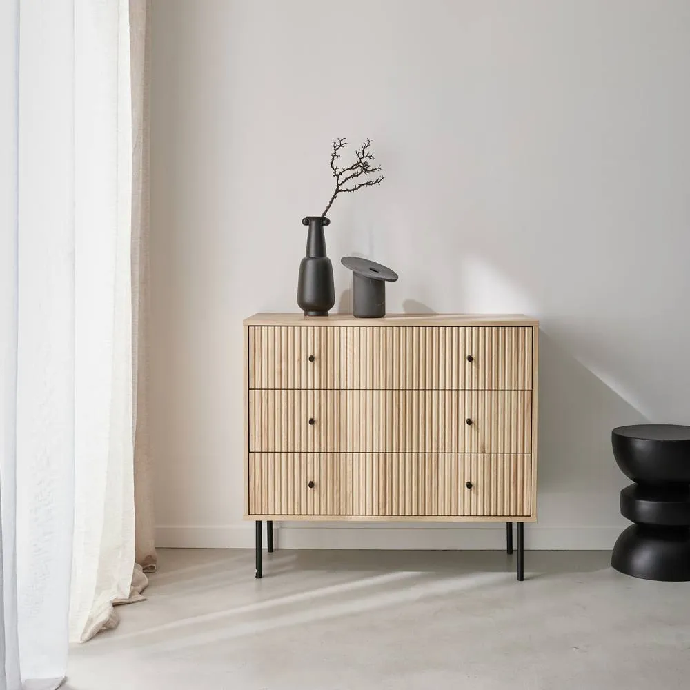 sweeek 3-drawer Chest With Grooved Wooden-effect in Light Brown 2