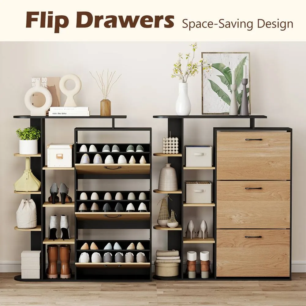 Costway Shoe Storage Cabinet Free Organizer w/ 3 Flip Drawers 8 Shelves in Black 6