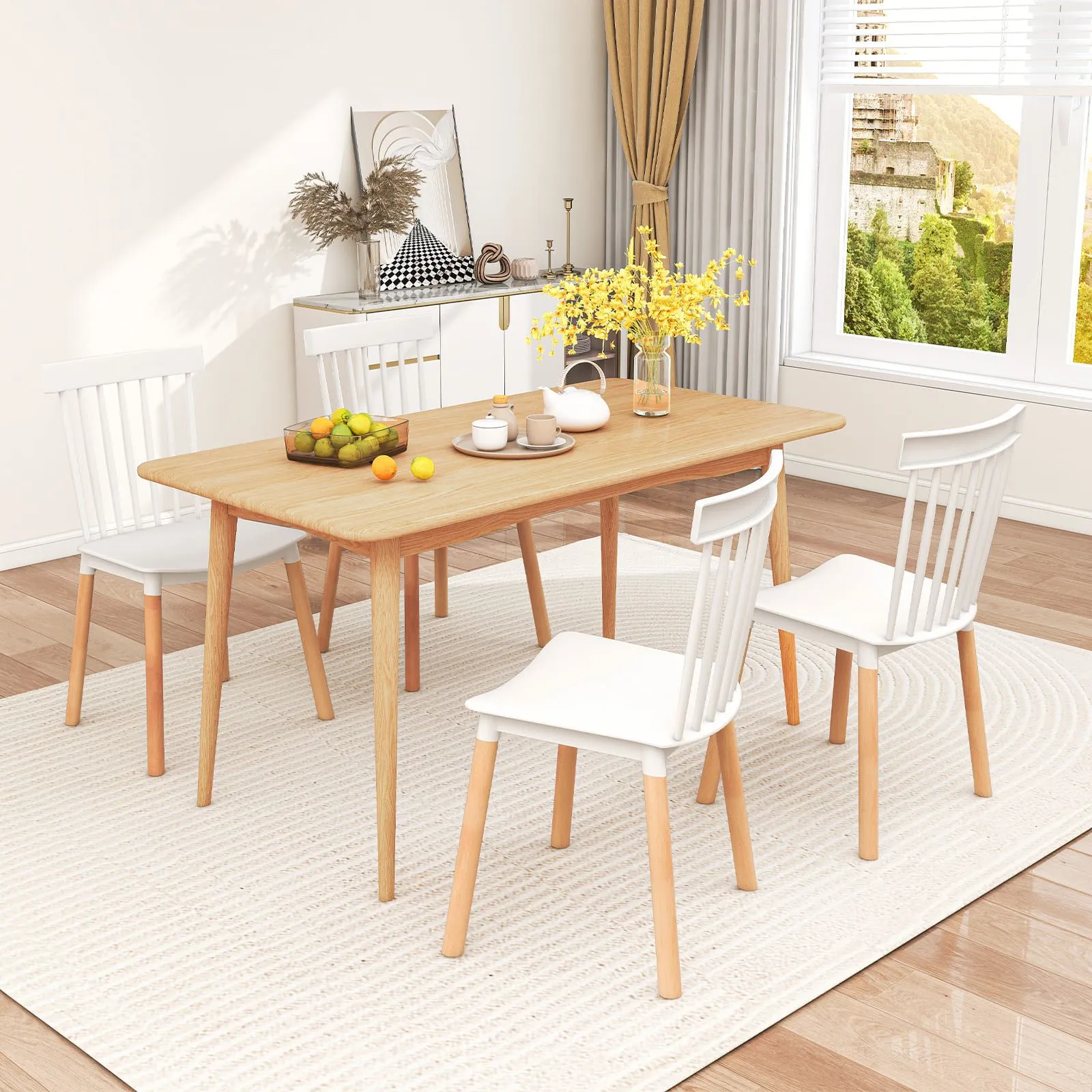 Costway Set of 4 Windsor Dining Chairs Kitchen Armless Side Chairs-White in White 3