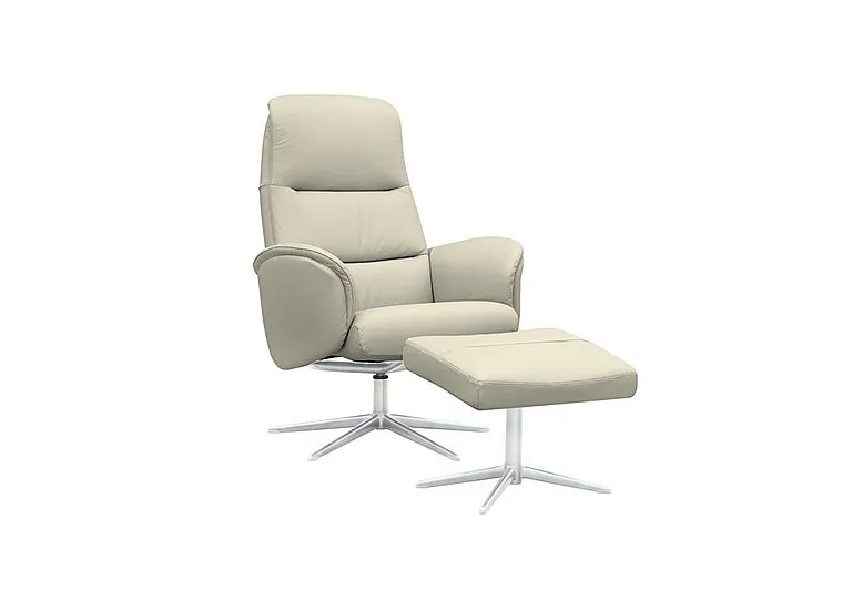 Falum Leather Swivel Recliner Chair and Footstool with Chrome Base