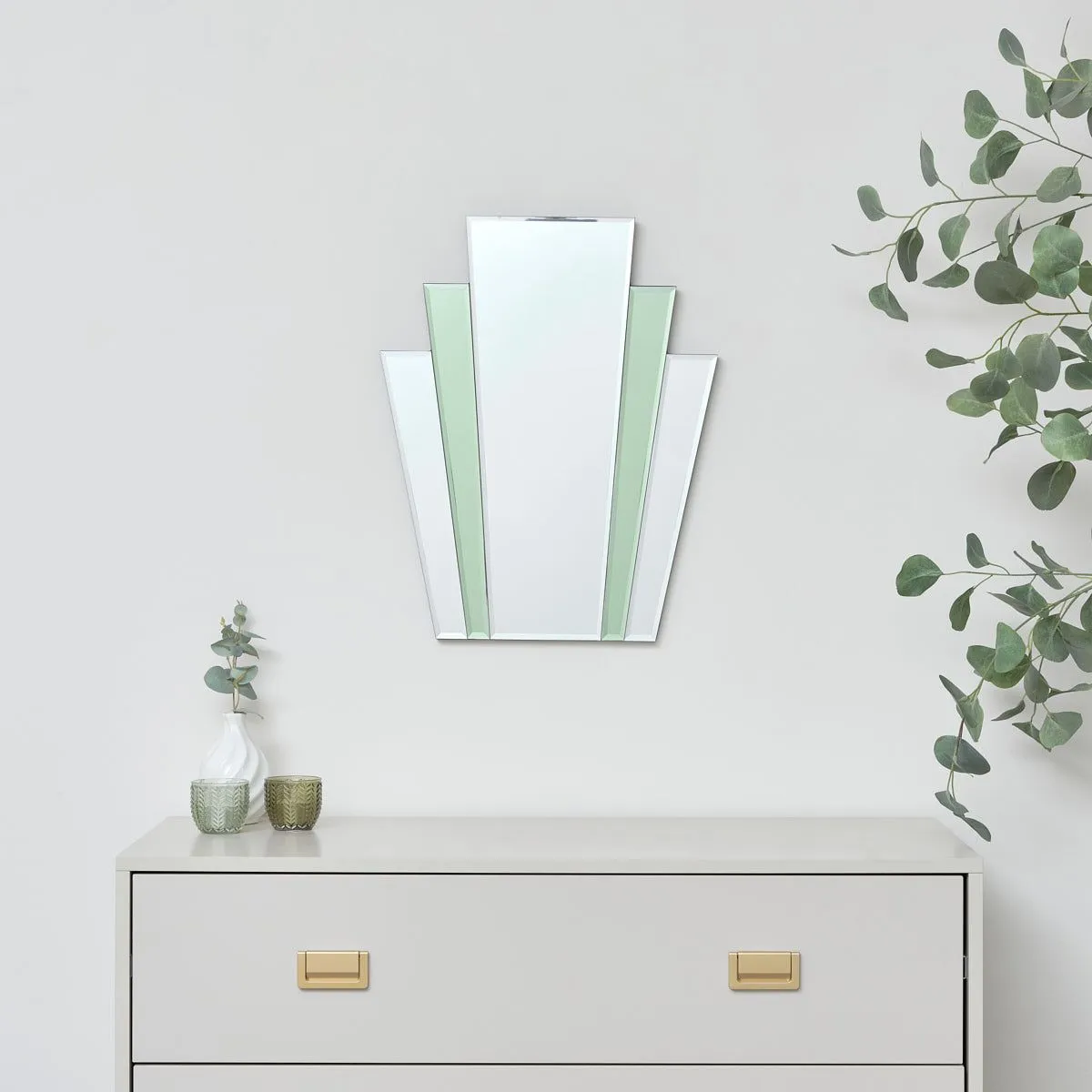 Melody Maison Art Deco Green Glass Fan Wall Mirror - 50cm X 40cm 2