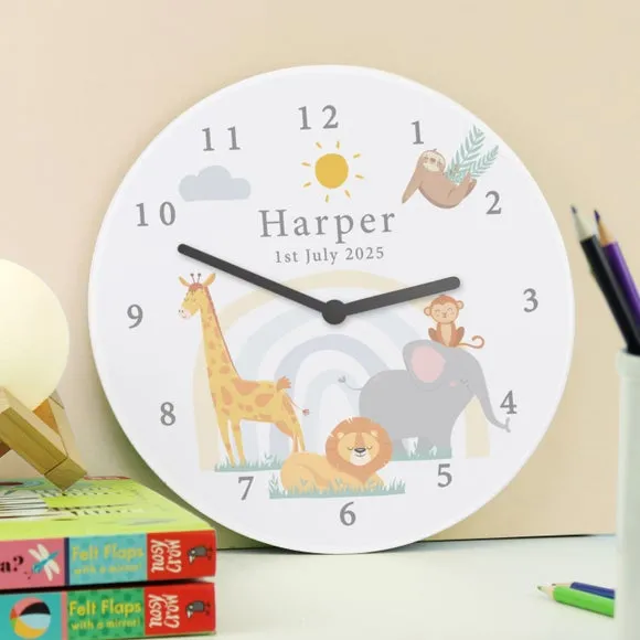Personalised Safari Animals Wooden Nursery Clock 2