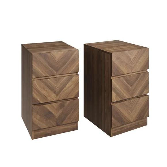 Return - Set of 2 Taranto 3 Drawer Bedside Tables, Walnut