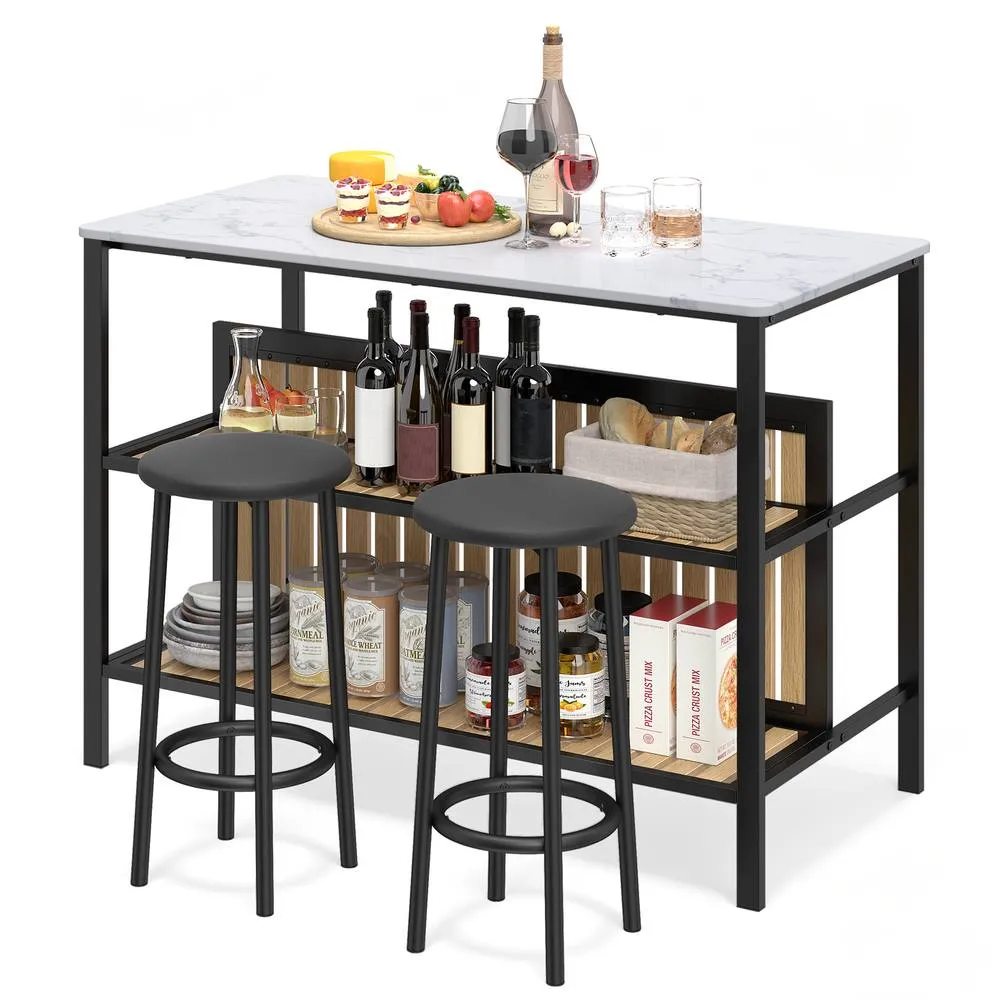 Costway 3 Piece Dining Table Set Kitchen Island & 2 Bar Stools Set in White
