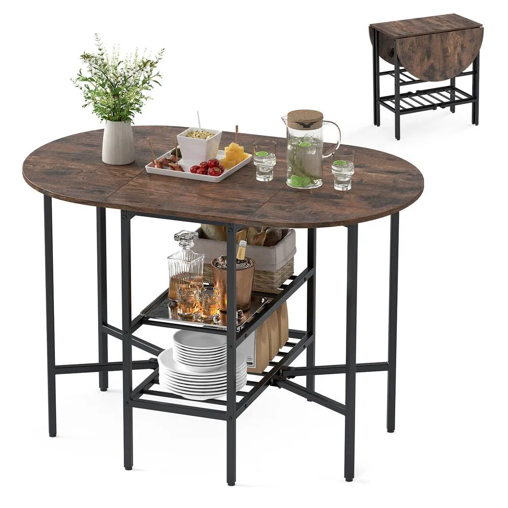 Costway Folding dining table Oval dining table w/2 folding panels Dining table in Brown