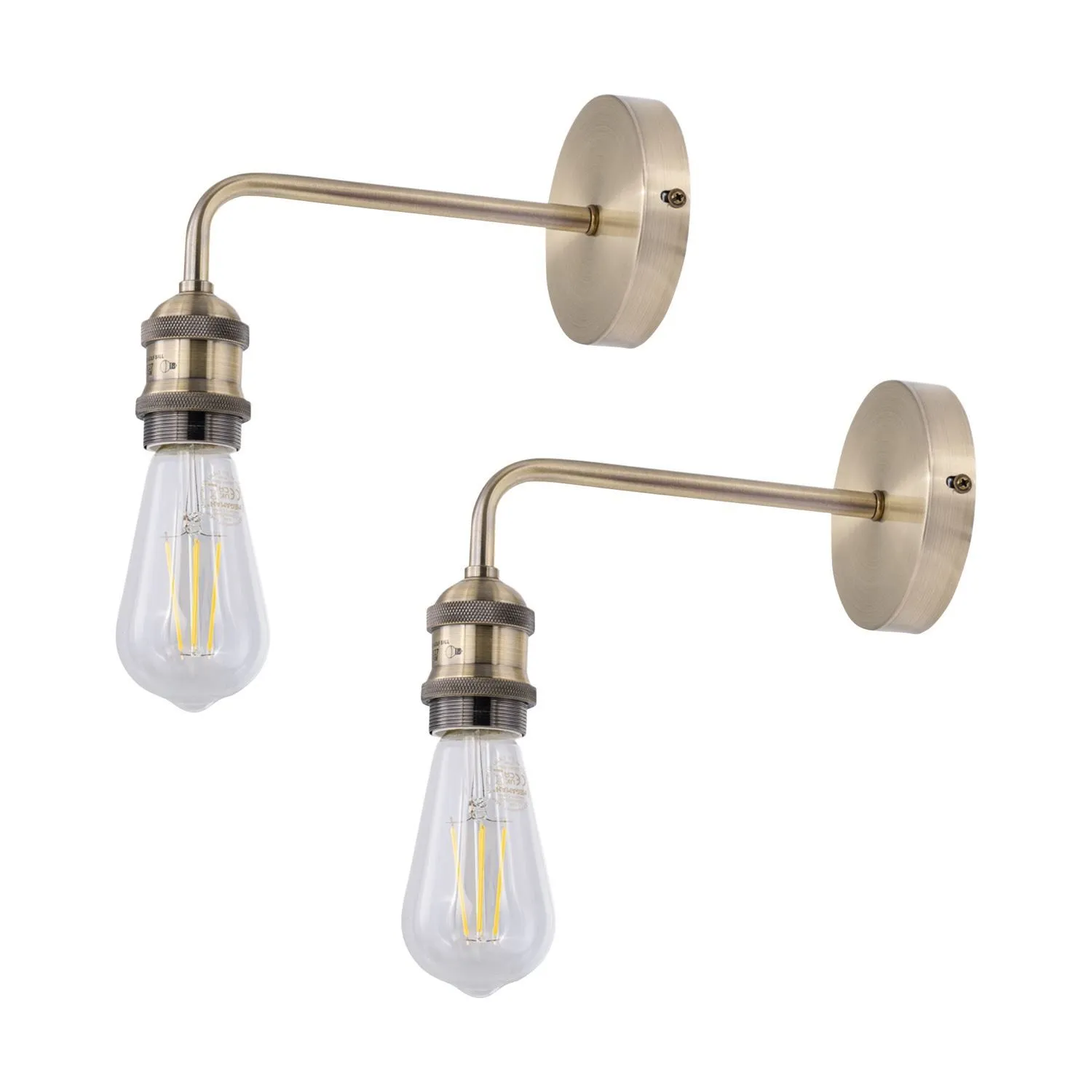 First Choice Lighting Set of 2 Isaac - Antique Brass Wall Lamps in Gold